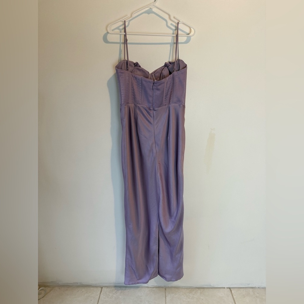 House of CB Charmaine Corset Satin Maxi Slip Dress Lilac Size L back slit - Picture 6 of 11